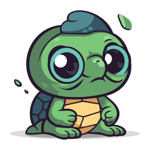 Cute cartoon turtle character. Vector illustration isolated on w