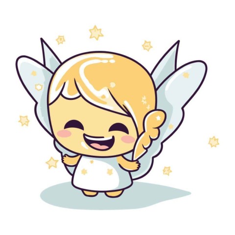 Cute little angel with wings and stars. Vector illustration in c