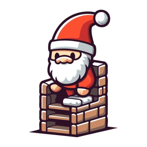 Santa Claus sitting on a brick wall. Vector cartoon character il