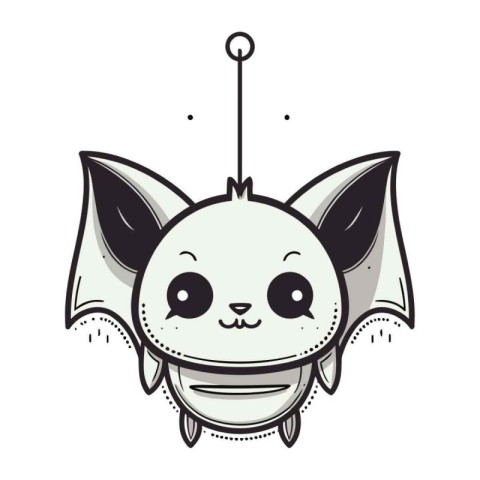 Cute cartoon kawaii bat isolated on white background. Vector ill