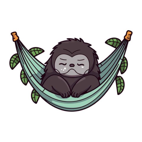 Vector illustration of a cute cartoon gorilla sleeping in a hamm