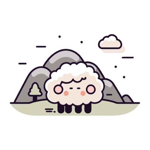 Cute sheep in the mountains. Vector illustration in cartoon styl