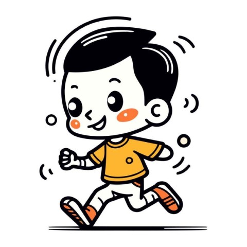 Cute boy running vector illustration. Cartoon character. Happy k