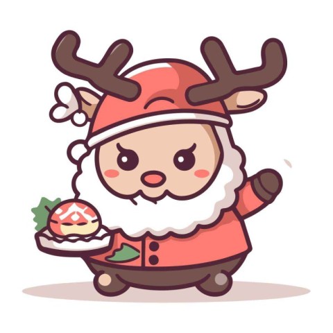 Cute Reindeer Eating Sushi Vector Cartoon Character Illustration