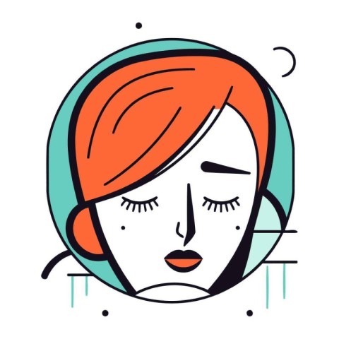 Face of a young woman with short hair. Vector illustration in li