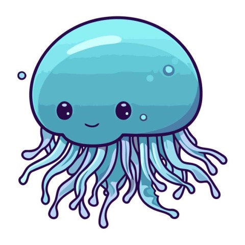 Cute cartoon jellyfish. Vector illustration isolated on white ba