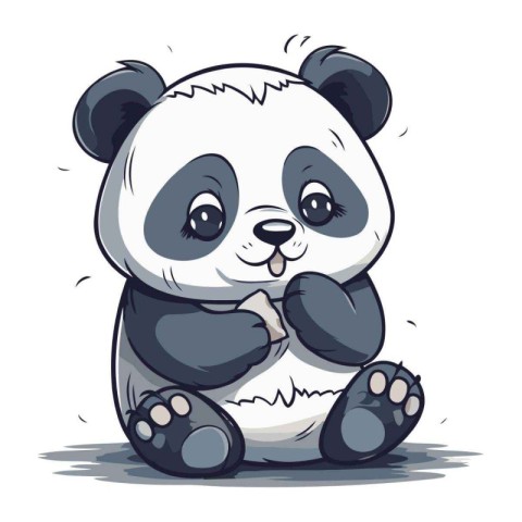 Cute panda sitting on a white background. Vector cartoon illustr