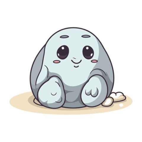 Cute little ghost sitting on the ground. Vector cartoon illustra