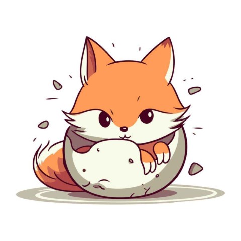 Cute cartoon fox sitting in the egg. Vector illustration isolate