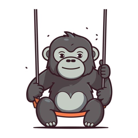 Chimpanzee sitting on a swing. Vector illustration of a monkey o