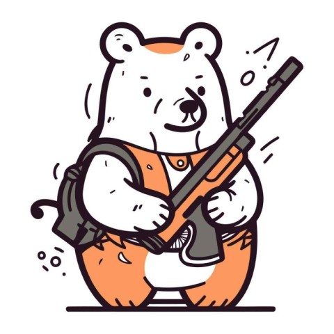 Polar bear with gun and shotgun. Vector illustration in cartoon