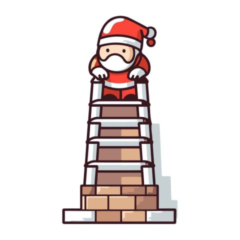 Santa claus climbing up the stairs. Vector illustration in carto