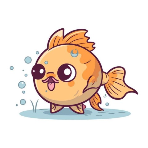 Cute cartoon goldfish swimming in the water. Vector illustration