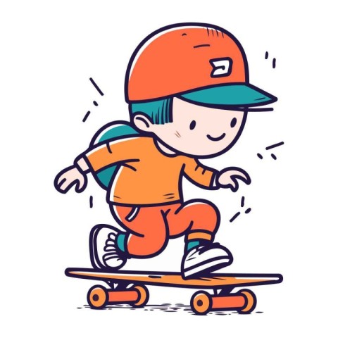 Little boy riding a skateboard. Cute cartoon vector illustration