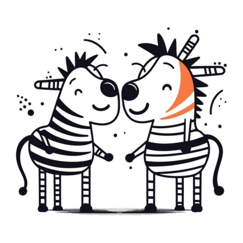 Cute zebra couple. Vector illustration in doodle style