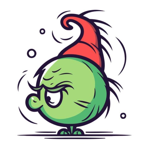 Cartoon vector illustration of a cute green gnome in christmas h