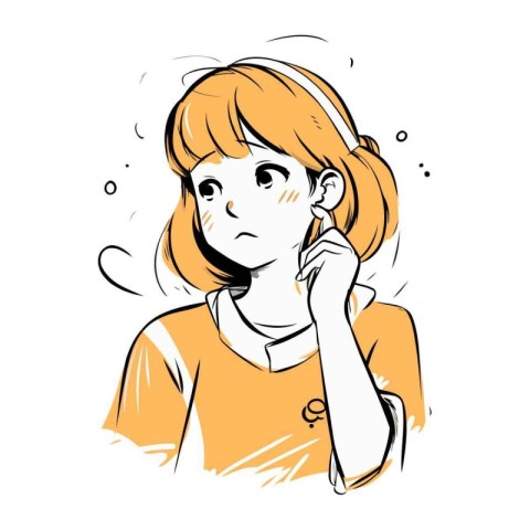 Illustration of a young woman thinking about something. Vector i