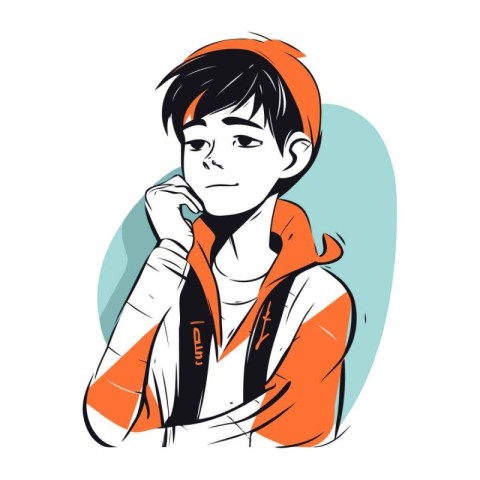 Portrait of a boy in an orange jacket. Vector illustration.