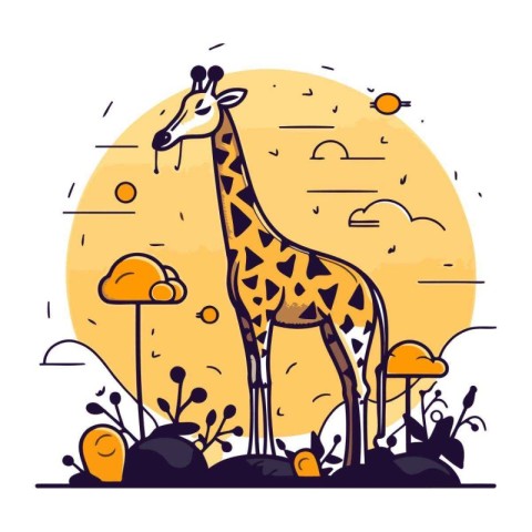 Giraffe. Vector illustration in flat style on the theme of natur