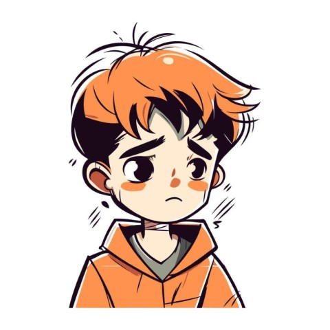 Vector illustration of a boy with a sad expression on his face.