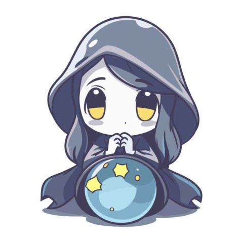 Cute little girl in a hood with a globe in his hand