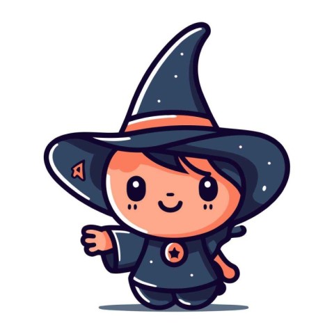 Cute Little Witch Cartoon Character Vector Illustration. Hallowe