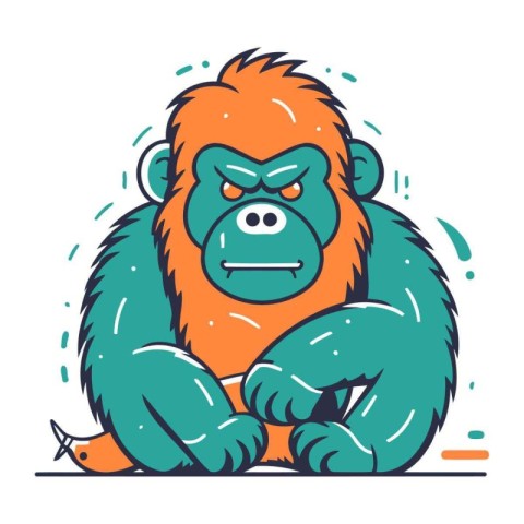 Vector illustration of angry gorilla sitting. Line art design fo