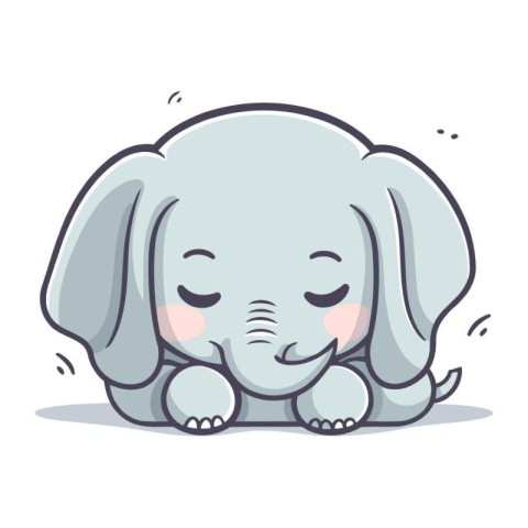 Cute little elephant sleeping. Cartoon vector illustration isola