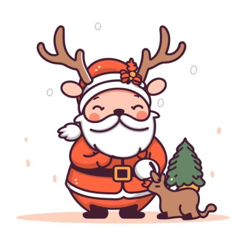 Cute Santa Claus with reindeer and dog. Vector illustration.