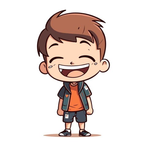 Cute Little Boy Wearing School Clothes Vector Illustration.