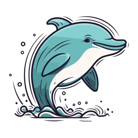 Dolphin jumping out of water. Vector illustration on white backg