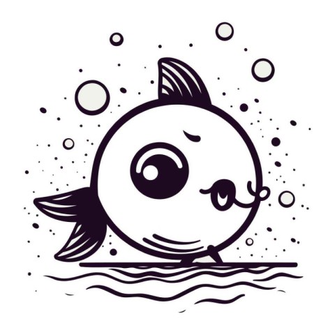 Cute kawaii cartoon fish with big eyes. Vector illustration.