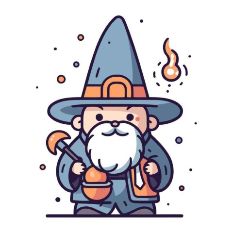 Cartoon cute wizard. Vector illustration. Cute cartoon wizard.