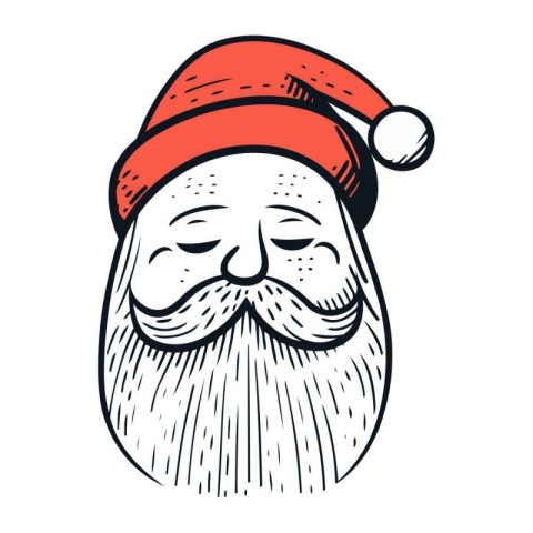 Santa Claus face with beard and santa hat. Vector illustration.