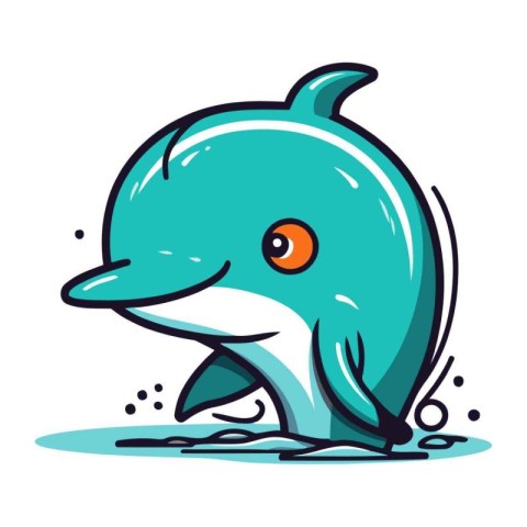 Cute cartoon dolphin. Vector illustration isolated on a white ba