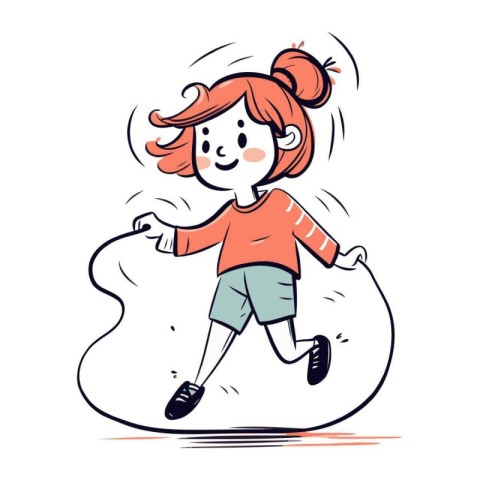 Vector illustration of a happy little girl running on a white ba