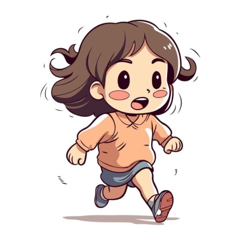 Illustration of a Cute Little Girl Running in a Hurry Pose