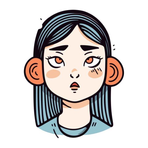 Portrait of a girl with a sad face. Vector illustration.