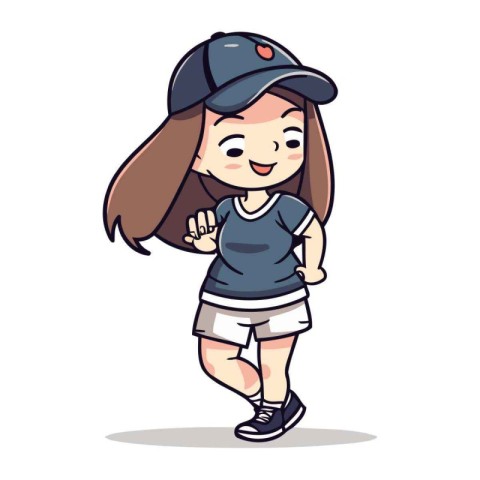 Cute little girl in baseball cap and t shirt vector illustration