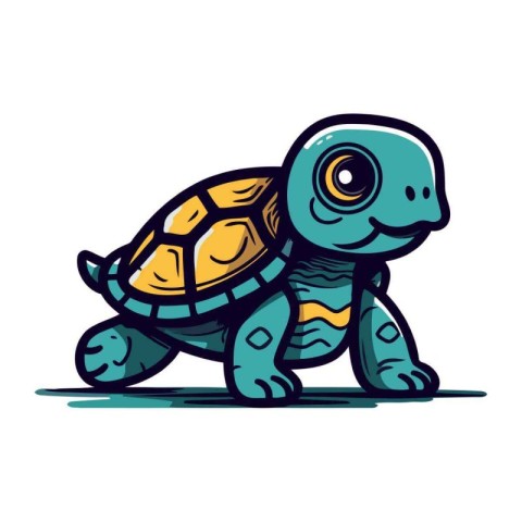 Cute Cartoon Turtle Vector Illustration. Isolated on White Backg