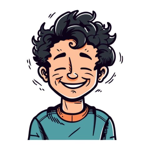 Vector illustration of a happy smiling man with curly hair. Cart