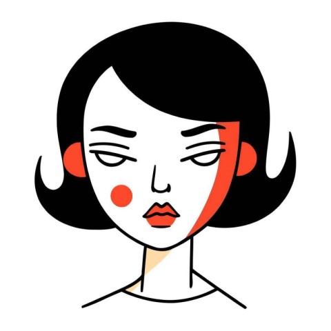 Woman face with red lips. Vector illustration in flat design sty