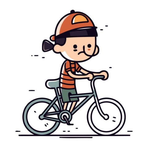 Cute boy riding a bike. Vector illustration in cartoon style.