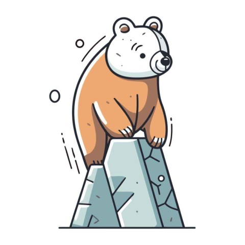 Polar bear on a rock. Vector illustration in doodle style.