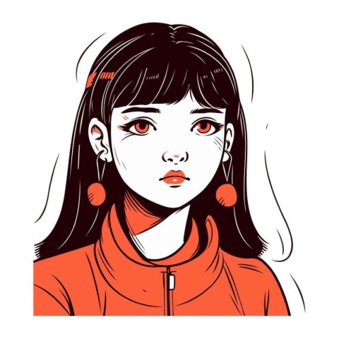 Portrait of a beautiful young woman. Vector illustration in sket