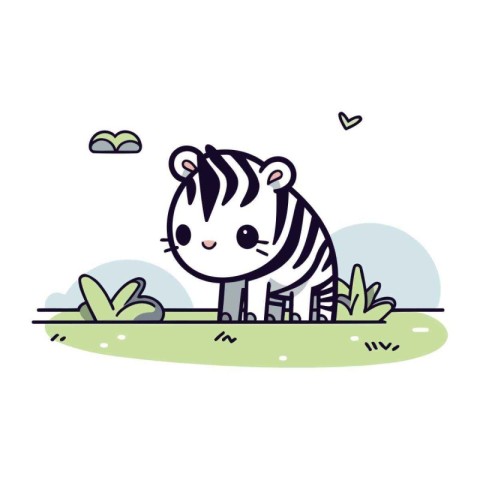 Cute zebra in the grass. Vector illustration in cartoon style.