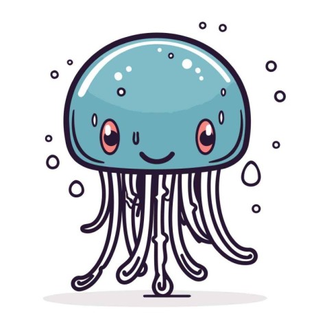 Cute cartoon jellyfish. Vector illustration in doodle style.