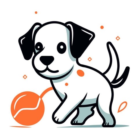 Cute little puppy with tennis ball. Vector illustration for your