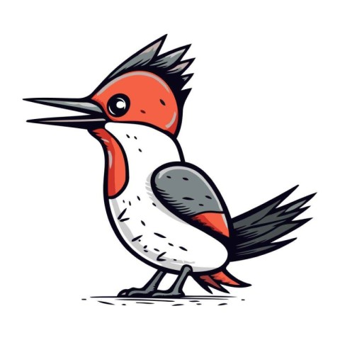 Red headed Woodpecker. Vector illustration on white background.