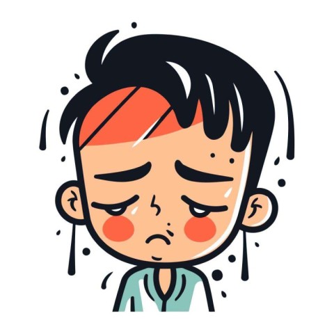 Crying boy face. Vector illustration in doodle style.